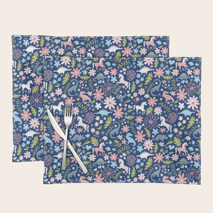 Dinosaur + Unicorn on Royal Blue Placemat Gallery Image 1
