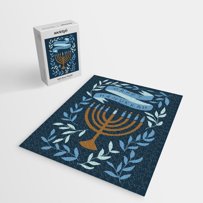 Happy Hanukkah Menorah Dark Blue Jigsaw Puzzle Gallery Image 2