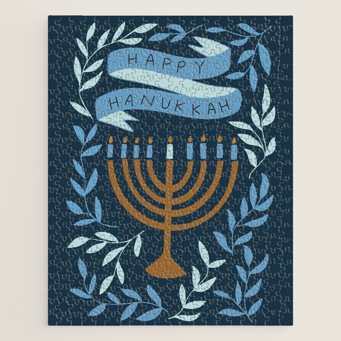 Happy Hanukkah Menorah Dark Blue Jigsaw Puzzle Gallery Image 1