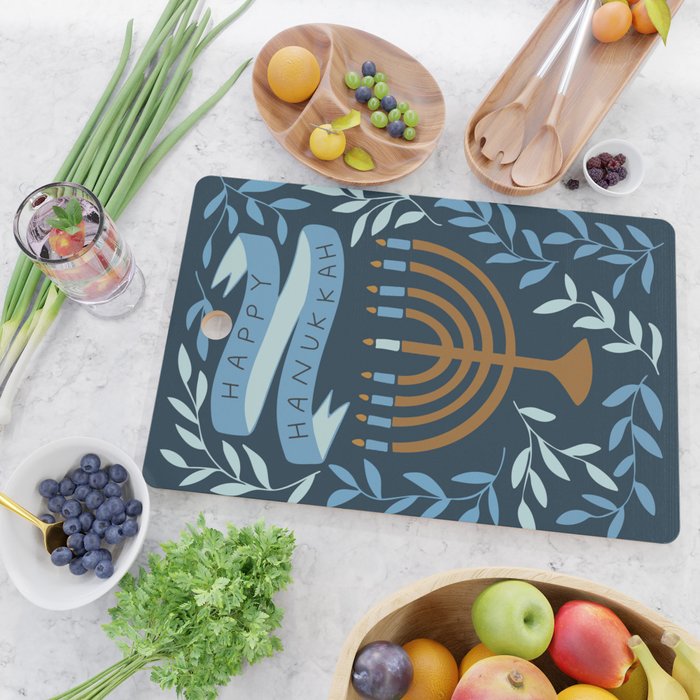 Happy Hanukkah Menorah Dark Blue Cutting Board Gallery Image 2