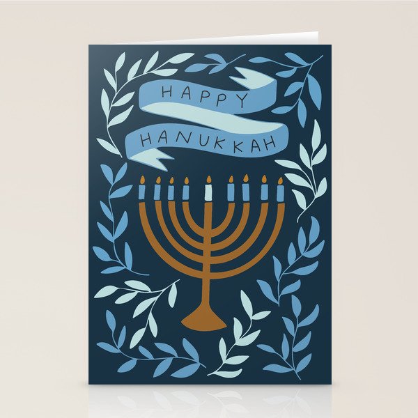 Happy Hanukkah Menorah Dark Blue Stationery Card Gallery Image 2