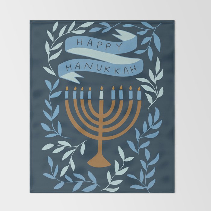 Happy Hanukkah Menorah Dark Blue Throw Blanket Gallery Image 2