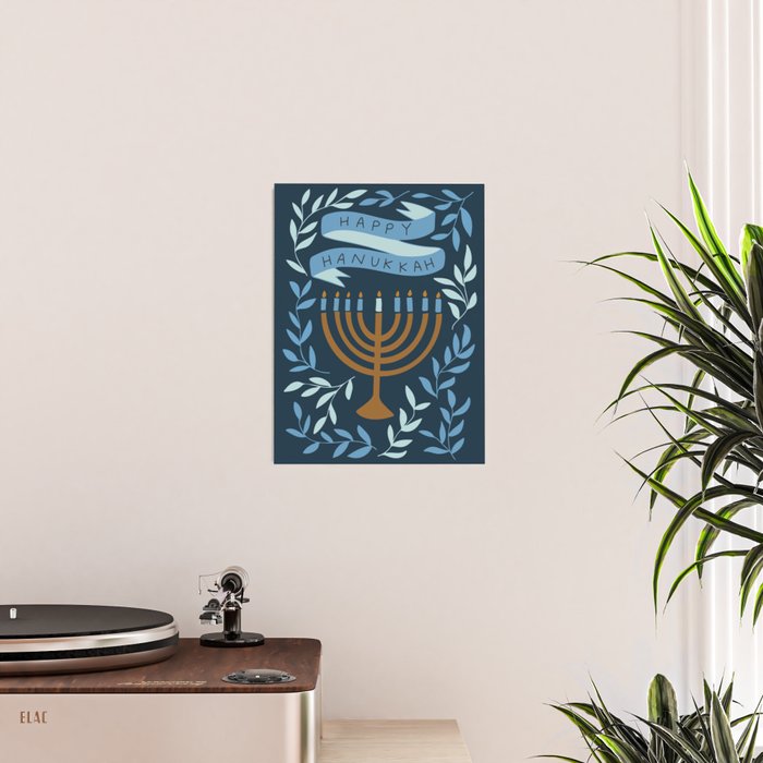 Happy Hanukkah Menorah Dark Blue Poster Gallery Image 2