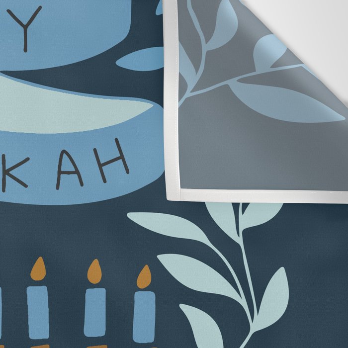 Happy Hanukkah Menorah Dark Blue Wall Tapestry Gallery Image 3