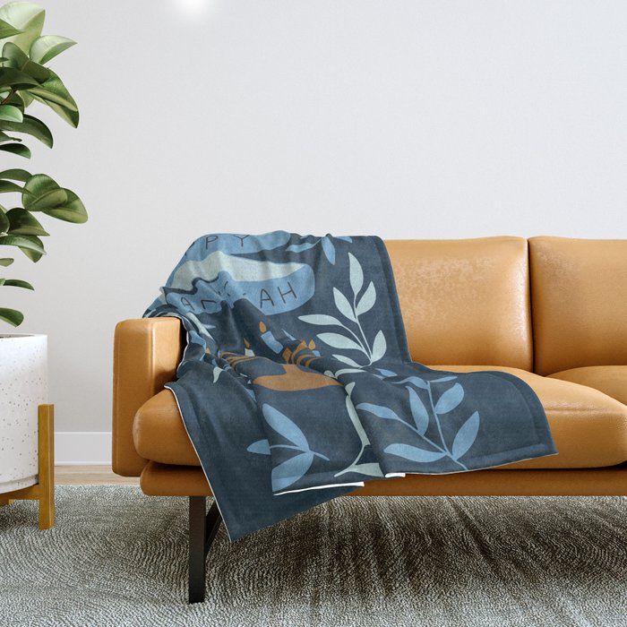 Happy Hanukkah Menorah Dark Blue Throw Blanket Gallery Image 1