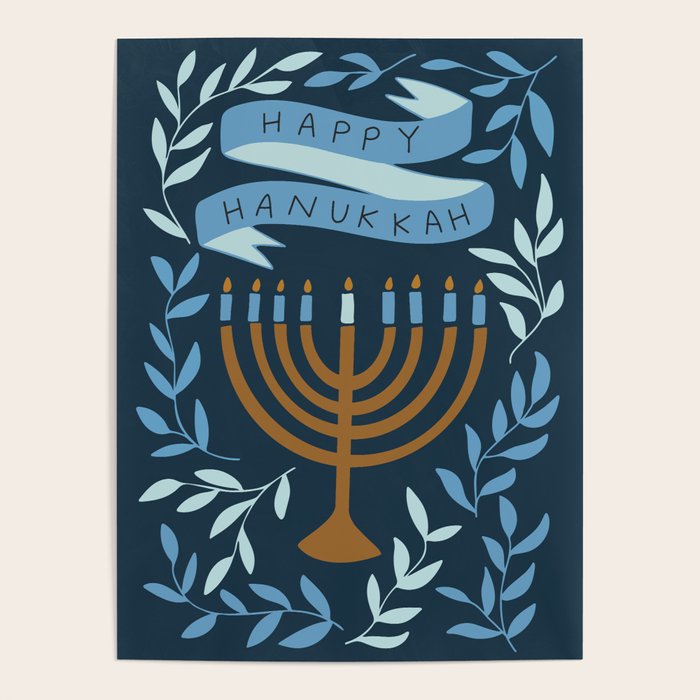 Happy Hanukkah Menorah Dark Blue Poster Gallery Image 1