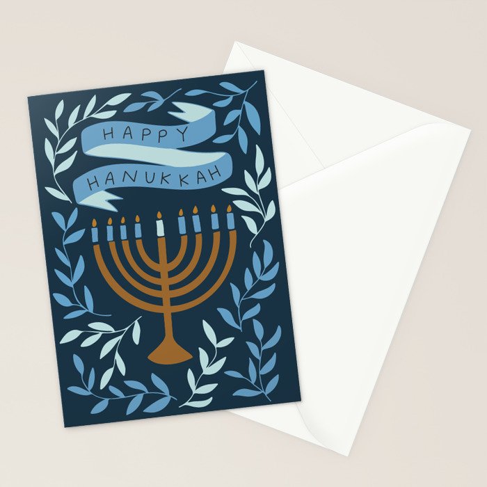Happy Hanukkah Menorah Dark Blue Stationery Card Gallery Image 2