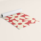 Daisy Time Floral Pattern in Retro Christmas Red and Cream Yoga Mat Gallery Image 2