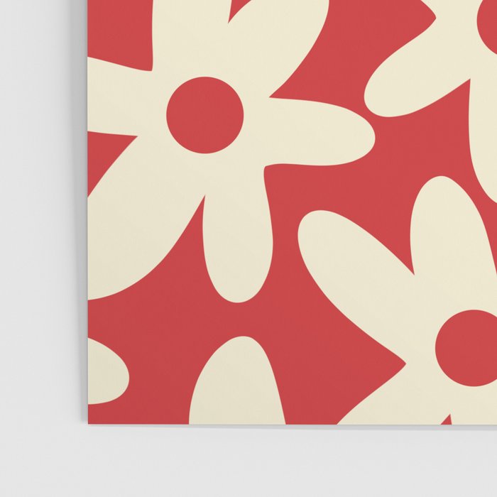 Daisy Time Floral Pattern in Retro Christmas Red and Cream Poster Gallery Image 3