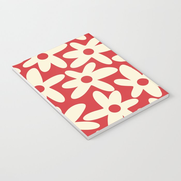 Daisy Time Floral Pattern in Retro Christmas Red and Cream Notebook Gallery Image 3
