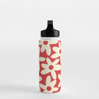 Daisy Time Floral Pattern in Retro Christmas Red and Cream Water Bottle Gallery Image 3