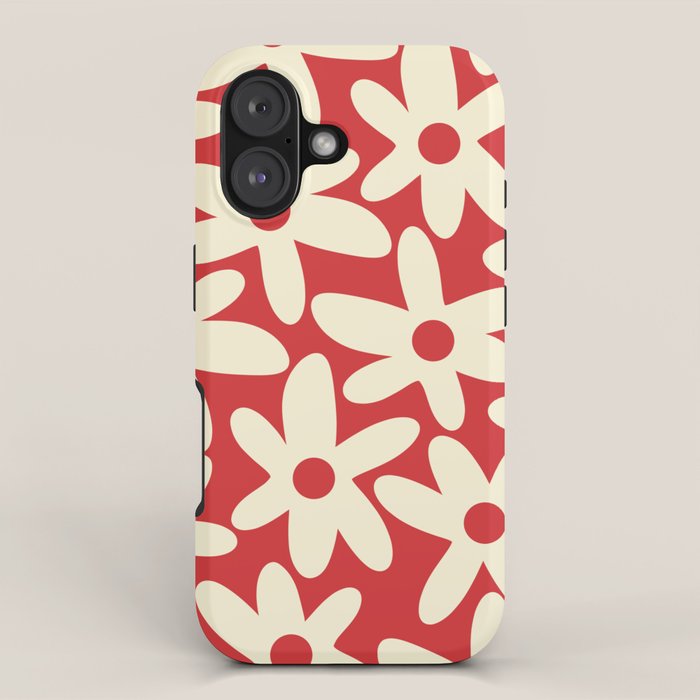 Daisy Time Floral Pattern in Retro Christmas Red and Cream iPhone Case Gallery Image 1