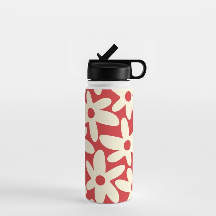 Daisy Time Floral Pattern in Retro Christmas Red and Cream Water Bottle Gallery Image 1