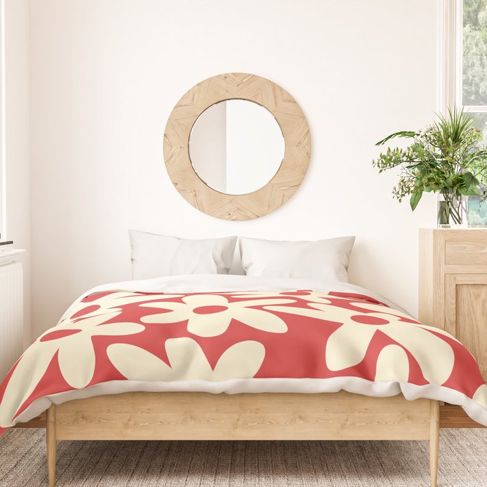 Daisy Time Floral Pattern in Retro Christmas Red and Cream Duvet Cover Gallery Image 3