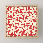 Daisy Time Floral Pattern in Retro Christmas Red and Cream Mini Art Print Gallery Image 1
