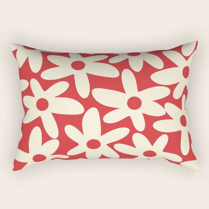 Daisy Time Floral Pattern in Retro Christmas Red and Cream Rectangular Pillow Gallery Image 2
