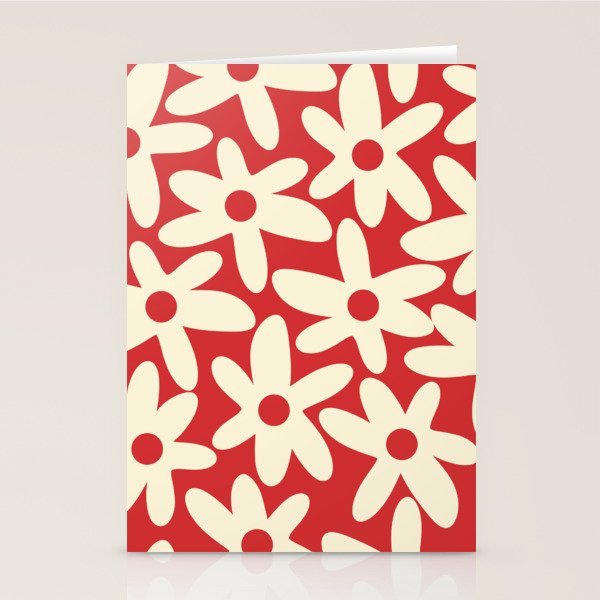 Daisy Time Floral Pattern in Retro Christmas Red and Cream Stationery Card Gallery Image 2