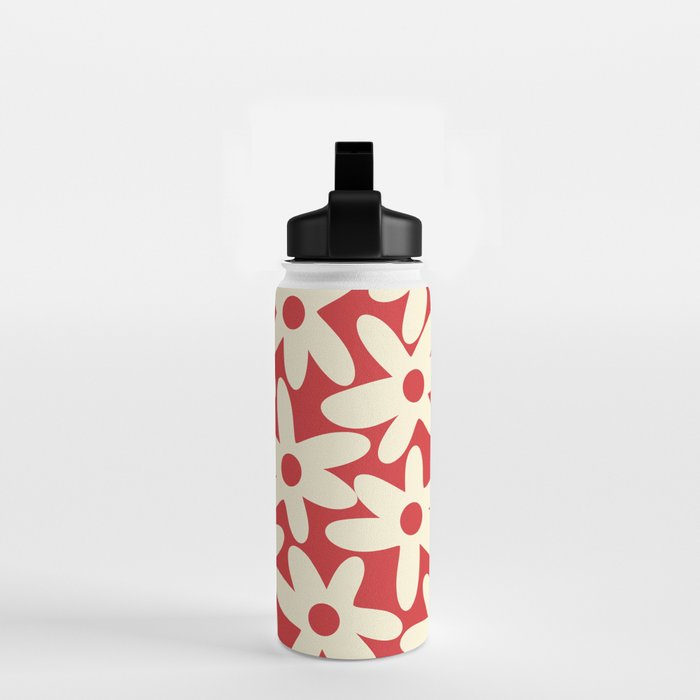 Daisy Time Floral Pattern in Retro Christmas Red and Cream Water Bottle Gallery Image 2
