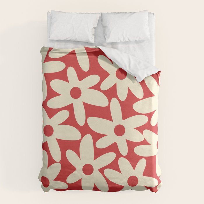 Daisy Time Floral Pattern in Retro Christmas Red and Cream Duvet Cover Gallery Image 6