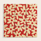 Daisy Time Floral Pattern in Retro Christmas Red and Cream Wood Wall Art Gallery Image 1