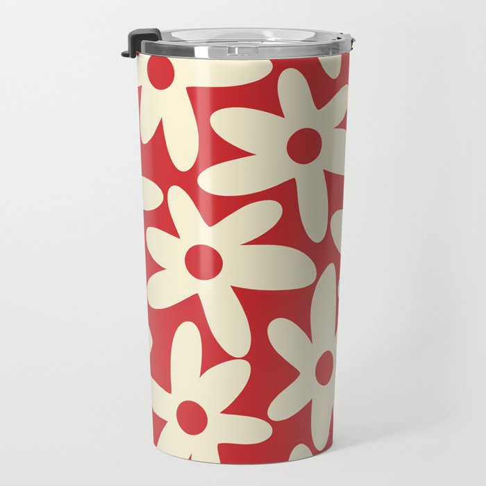 Daisy Time Floral Pattern in Retro Christmas Red and Cream Travel Mug Gallery Image 3