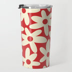 Daisy Time Floral Pattern in Retro Christmas Red and Cream Travel Mug Gallery Image 3
