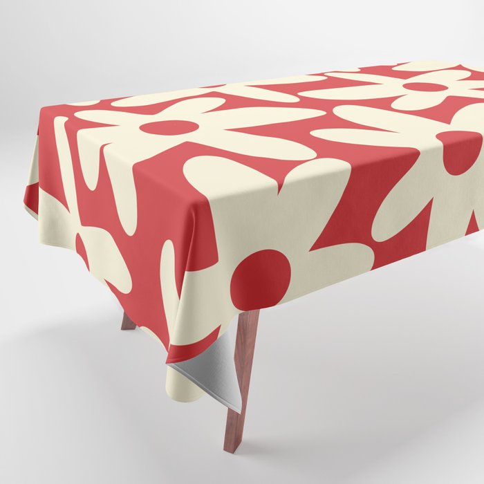 Daisy Time Floral Pattern in Retro Christmas Red and Cream Tablecloth Gallery Image 1