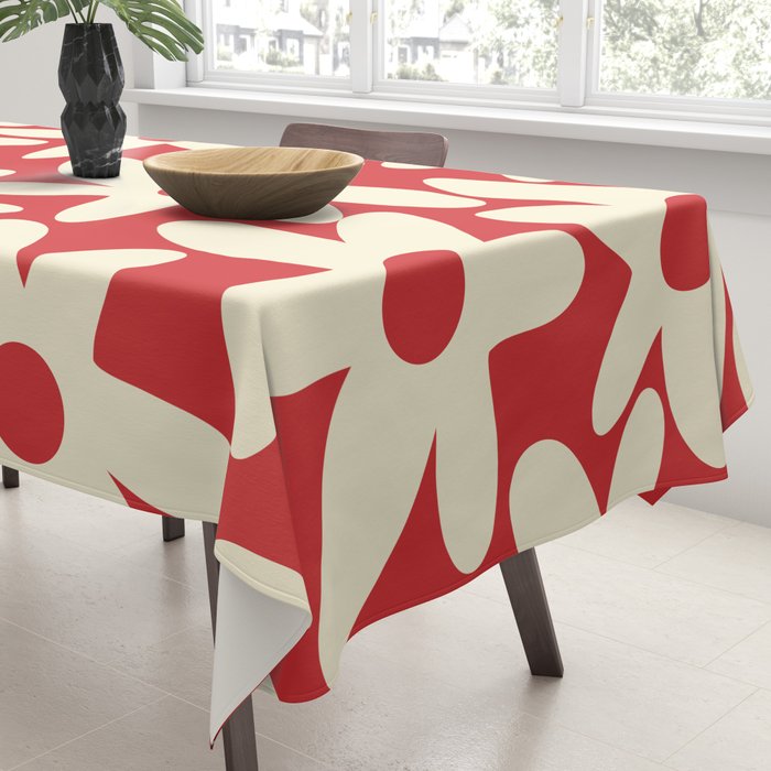 Daisy Time Floral Pattern in Retro Christmas Red and Cream Tablecloth Gallery Image 3
