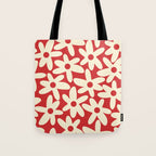 Daisy Time Floral Pattern in Retro Christmas Red and Cream Tote Bag Gallery Image 1
