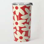 Daisy Time Floral Pattern in Retro Christmas Red and Cream Travel Mug Gallery Image 2