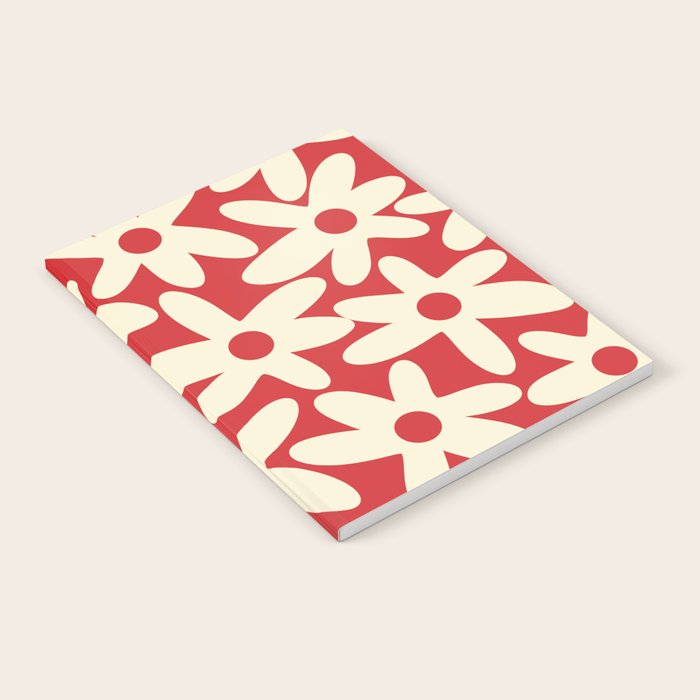 Daisy Time Floral Pattern in Retro Christmas Red and Cream Notebook Gallery Image 2