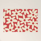 Daisy Time Floral Pattern in Retro Christmas Red and Cream Welcome Mat Gallery Image 1