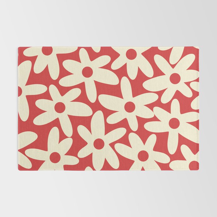 Daisy Time Floral Pattern in Retro Christmas Red and Cream Rug Gallery Image 2