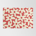Daisy Time Floral Pattern in Retro Christmas Red and Cream Rug Gallery Image 2