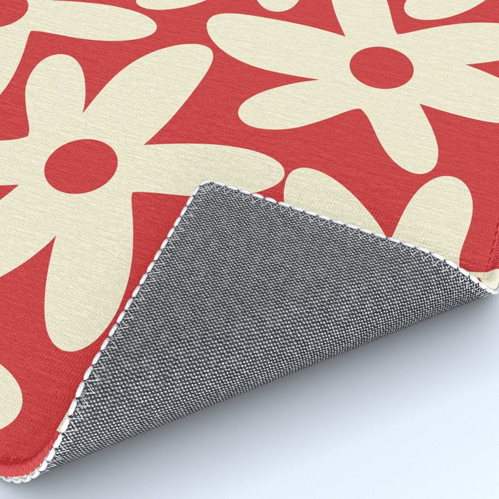 Daisy Time Floral Pattern in Retro Christmas Red and Cream Rug Gallery Image 4