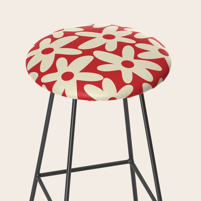 Daisy Time Floral Pattern in Retro Christmas Red and Cream Stool Gallery Image 2