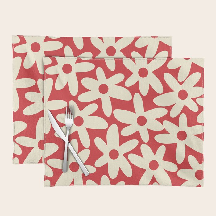Daisy Time Floral Pattern in Retro Christmas Red and Cream Placemat Gallery Image 1