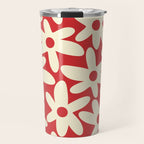 Daisy Time Floral Pattern in Retro Christmas Red and Cream Travel Mug Gallery Image 1