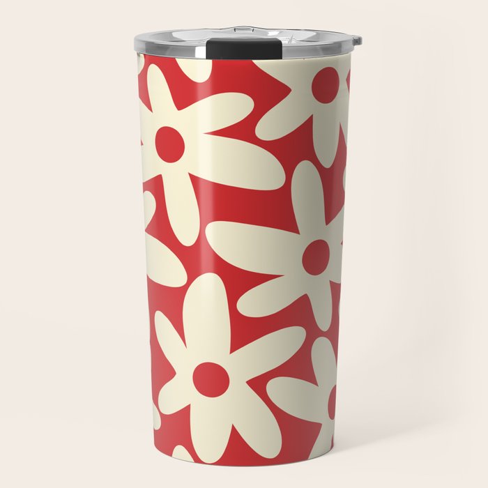 Daisy Time Floral Pattern in Retro Christmas Red and Cream Travel Mug Gallery Image 1
