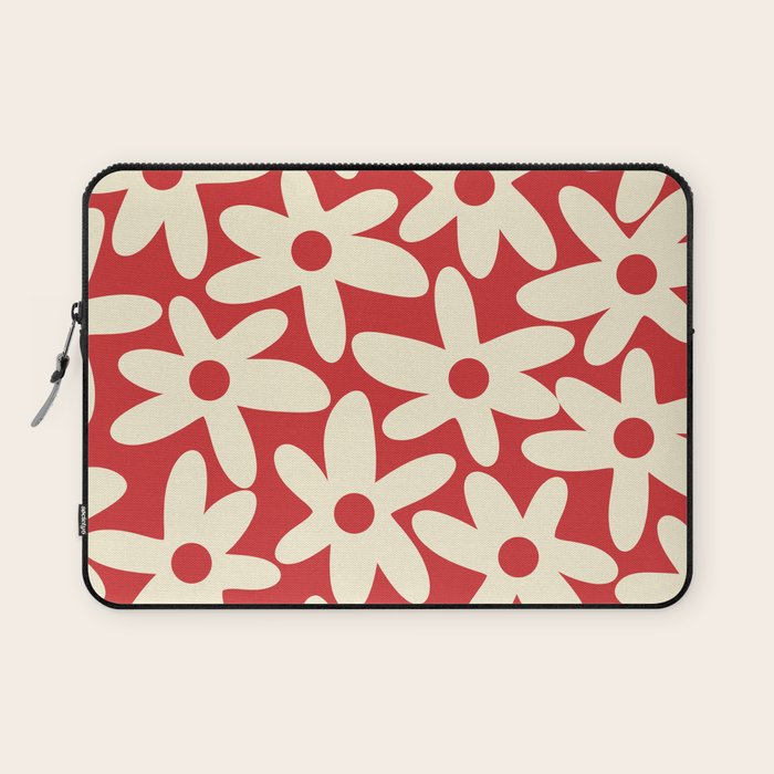 Daisy Time Floral Pattern in Retro Christmas Red and Cream Laptop Sleeve Gallery Image 1