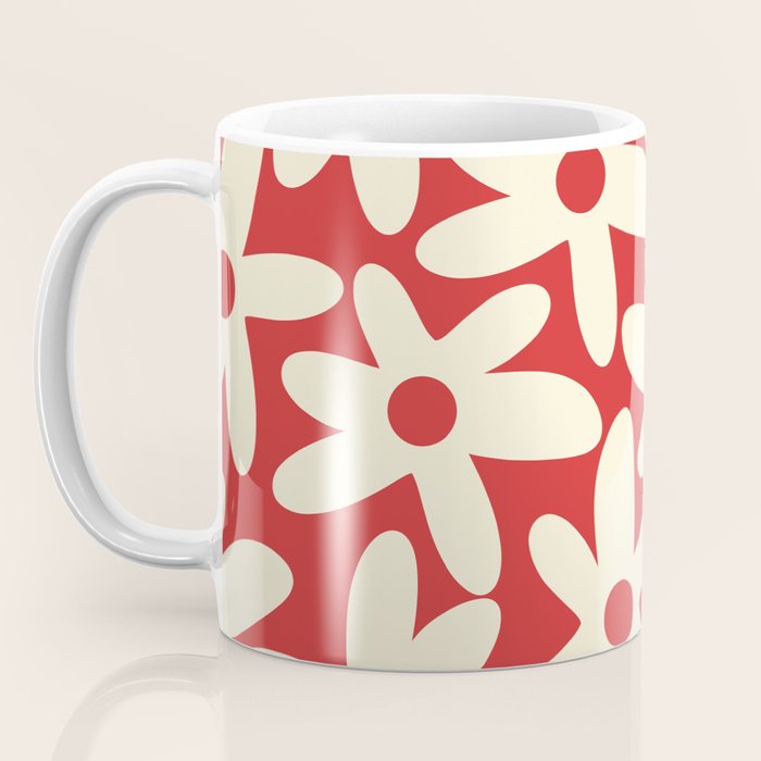 Daisy Time Floral Pattern in Retro Christmas Red and Cream Coffee Mug Gallery Image 3