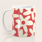 Daisy Time Floral Pattern in Retro Christmas Red and Cream Coffee Mug Gallery Image 3