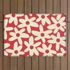 Daisy Time Floral Pattern in Retro Christmas Red and Cream Outdoor Rug Gallery Image 1