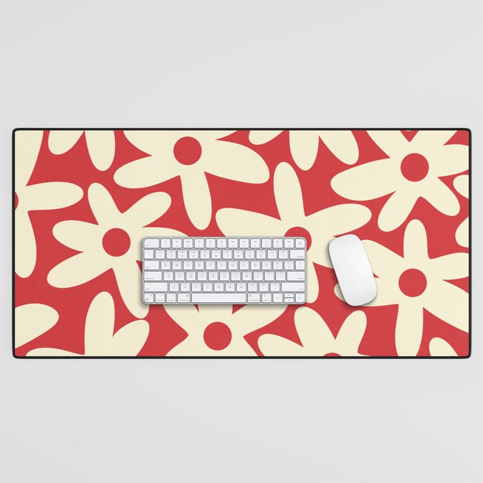 Daisy Time Floral Pattern in Retro Christmas Red and Cream Desk Mat Gallery Image 1