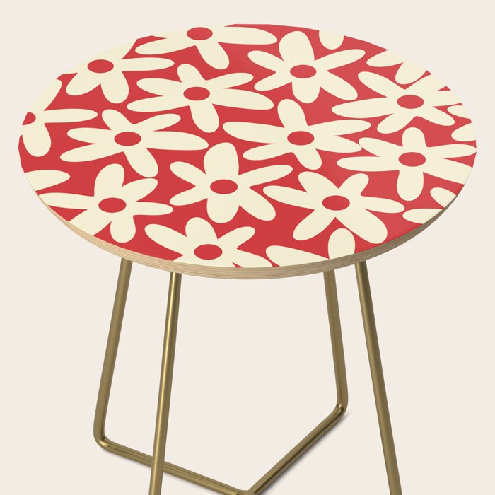 Daisy Time Floral Pattern in Retro Christmas Red and Cream Side Table Gallery Image 2