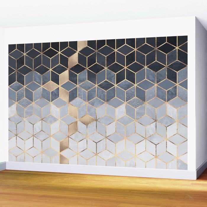 Soft Blue Gradient Cubes Wall Mural Gallery Image 2