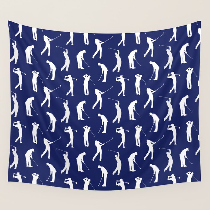 Golfers // Midnight Blue Wall Tapestry Gallery Image 1