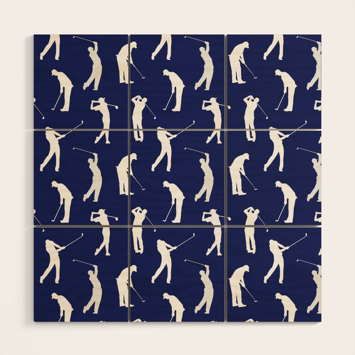 Golfers // Midnight Blue Wood Wall Art Gallery Image 1