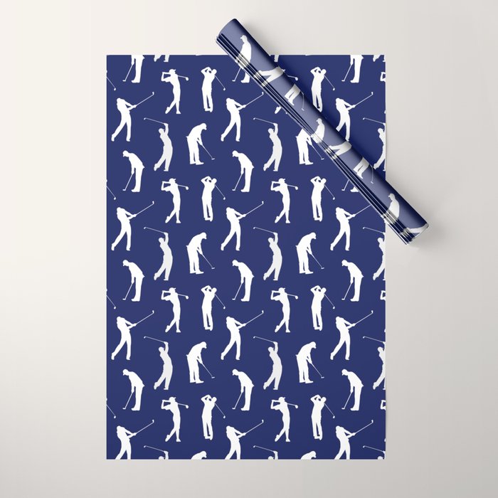 Golfers // Midnight Blue Wrapping Paper Gallery Image 1