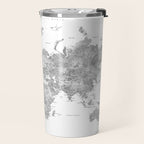 Grayscale watercolor world map with cities Travel Mug Gallery Image 2